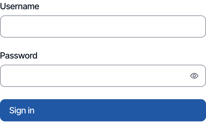 The sign-in form: a username, a password with a show button, and the Sign in button.