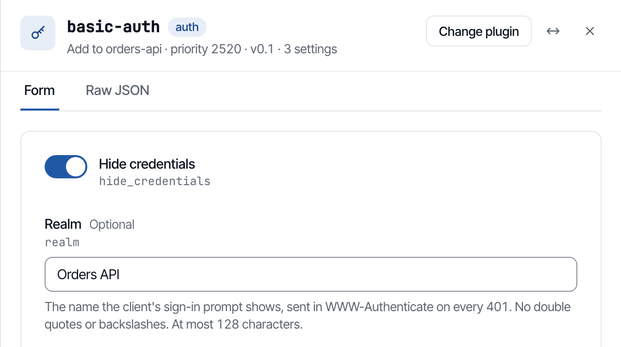 The Add basic-auth panel with the realm the browser shows filled in.