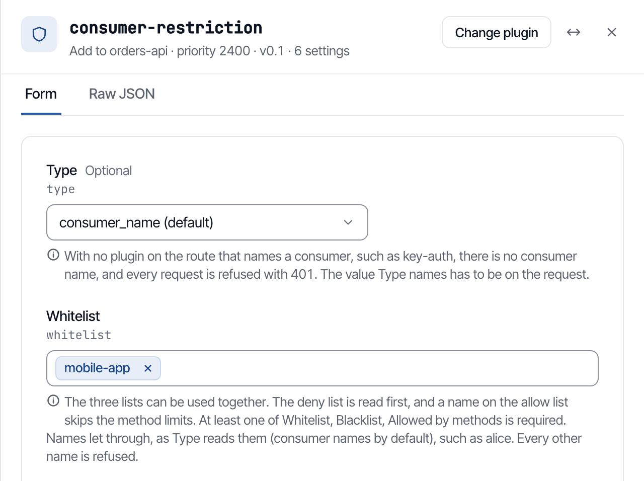 The console's Add plugin panel, filled with this example.