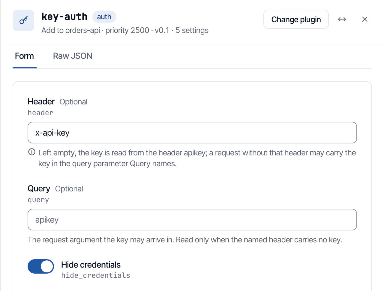 The console's Add plugin panel, filled with this example.